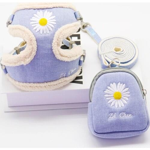 Outdoor Walking Dog Harness Leash Set Snack Bag Soft Keep Warm Embroidery Cat Harnesses Leash for Small Medium Dogs Vest