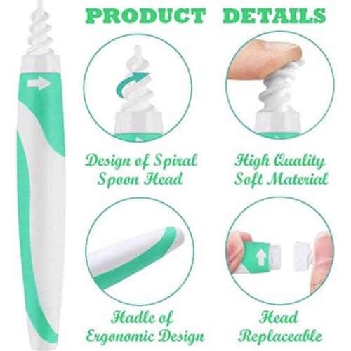 Easy Earwax Removal Swab Kit Soft Flexible Pain-free Tool 16 soft heads Ear Care Clean Ear-pick Cleaner Spiral Smart Ear Cleaner
