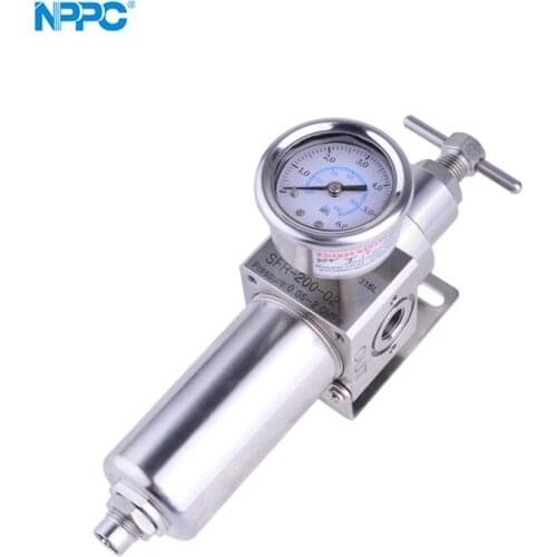 Stainless steel air filter regulator, NPPC brand, with L bracket and gauge, semi-auto drain, SFR600-10