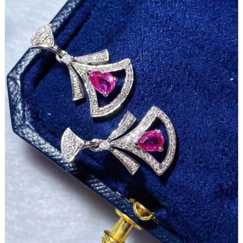 Natural ruby sector Earrings Solid 14k Gold pure DIAMOND RUBY EARRINGS womens anniversary birthday party jewelry gifts