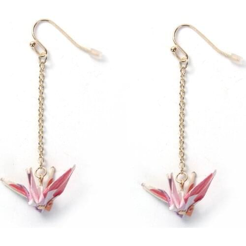 DoreenBeads Japanese Style Earrings Gold Color Drop Earrings Origami Crane 58mmx 30mm, Post/ Wire Size: (21 gauge)