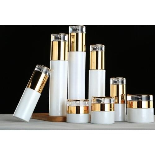 20~120ML Glass Mist Spray Bottle White Refillable Emulsion Lotion Pump Bottle Gold Water Cap 20/30/50G Empty Cosmetic Cream Jar