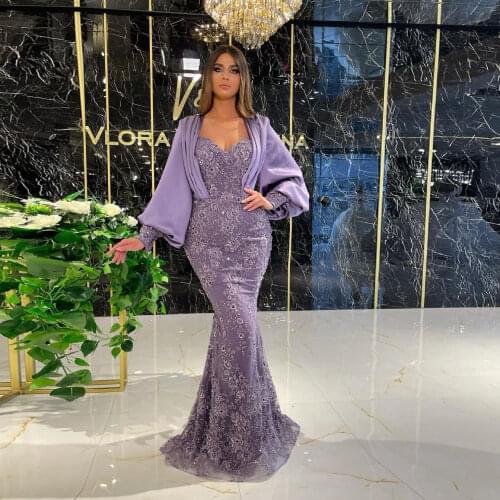 Light Purple Moroccan Caftan Evening Dress V-Neck Long Floor Length Applique Saudi Arabia Dubai Formal Prom Dress Custom Made