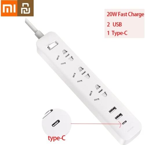 Xiaomi MIjia Power Strip 20W Fast Charge mi Home Electronics 2 USB 1 type-C Interface Extension Socket Plug EU UK US Adapter