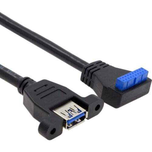 USB 3.0 Single Port A Female Screw Mount Type to Motherboard 20pin Header Cable 90 Degree angle 25cm