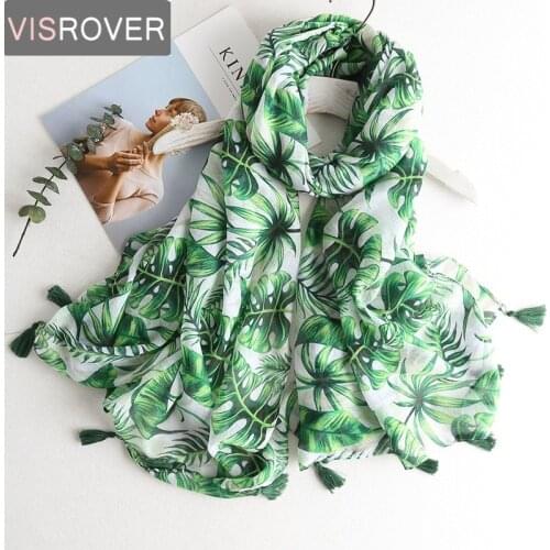 VISROVER long summer scarf ladies scarves 2021 fashion silk scarves viscose shawl tropical print with tassel beach scarf