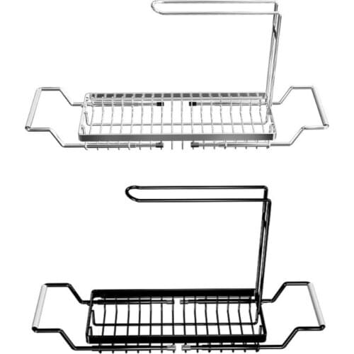 68UE Kitchen Sink Retractable Organizer Sponge Brush Soap Storage Rack Stainless Steel Basket