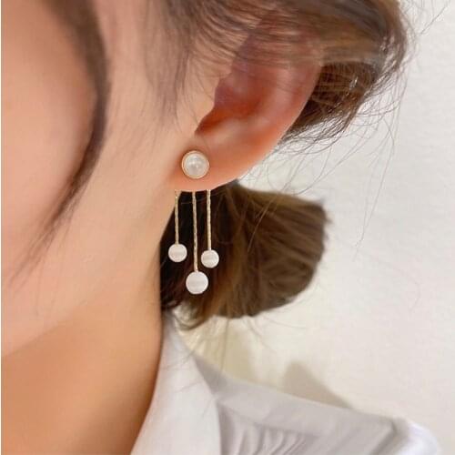 MENGJIQIAO Korean Elegant Cute Opal Ball After Hanging Drop Earrings For Women Ladies Fashion Tassel Pendientes Jewelry Gifts