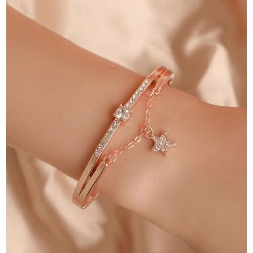 Star Bracelet Bangle Rose Gold Color Sweety Jewelry For Women Girl Pulseras