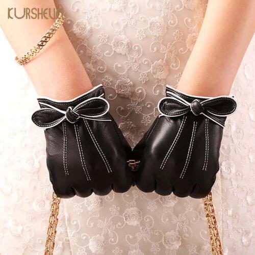 Winter Women Genuine Leather Gloves Female Driving Touch Screen Gloves Lining Warm Black Goatskin Mittens AGD509