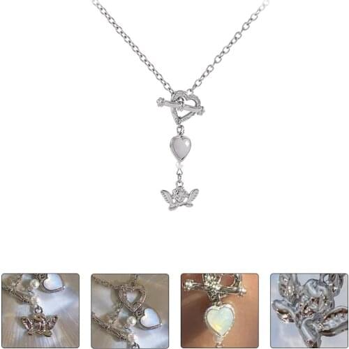 1pc Exquisite Angel Necklace Girl Clavicle Chain Woman Heart Pendant Necklace
