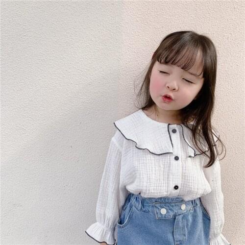2020 Spring Baby Girl Cute Blouse Shirt Childrens Clothing Girl Korean Baby Girl Lapel Tee Shirt Toddler Girl Cute Solid Blouse