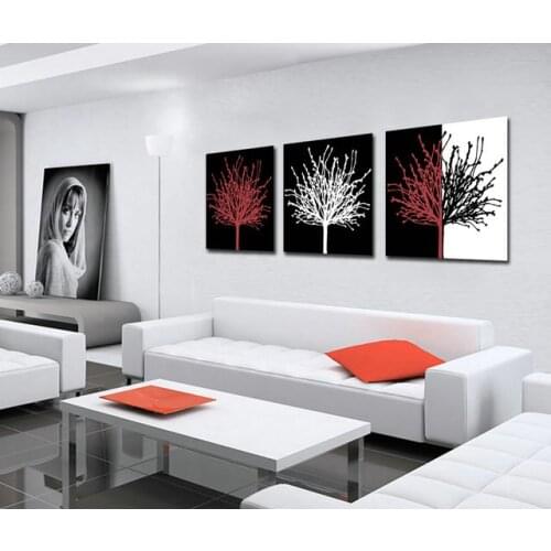 Unframed 3 sets Canvas Painting Black White Red Trees Art Cheap Picture Home Decor On Canvas Modern Wall Prints Artworks