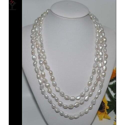 50'' 127cm Women Jewelry necklace 9x10mm white barouque pearl handmade real natural freshwater pearl gift