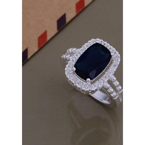 AR706 Trendy wholesale r ring, r fashion jewelry, bi-wring inlaid dark blue stone /bdqajuxa bdxajvear plated