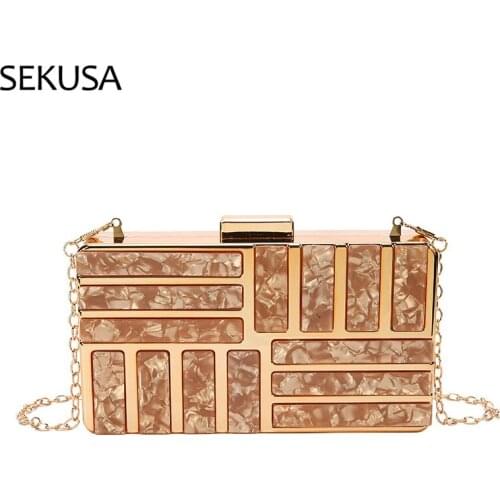 Hollow Out Style Shoulder Chain Handbags Small Day Clutch Holder Flap Design Acrylic Women Evening Bags