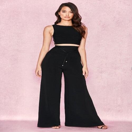 Free shipping 2019 new sexy halter tops and flared pants sexy bandages two-piece fashion womens wholesale direct sales