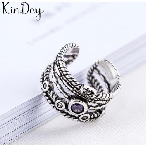 Kindey Exaggerated Silver Color Layer Crystal Rings For Women Wedding Jewelry Adjustable Antique Finger Ring Anillos