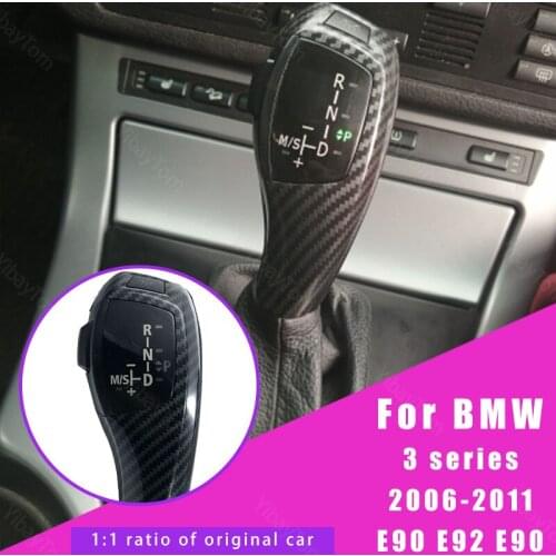 Black Facelifted Modified Replacement Silver LHD Led Gear Shift Knob Carbon Fiber Pattern for BMW 3 Series 2006-2011 E90 E92 E93