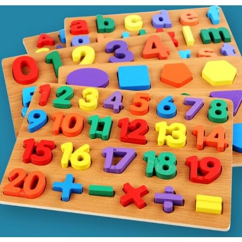 Montessori Wooden Toys Educational Teaching Aids Childrens Cognitive Numbers and Letters Geometric Shape Puzzle Toys Kid Gift