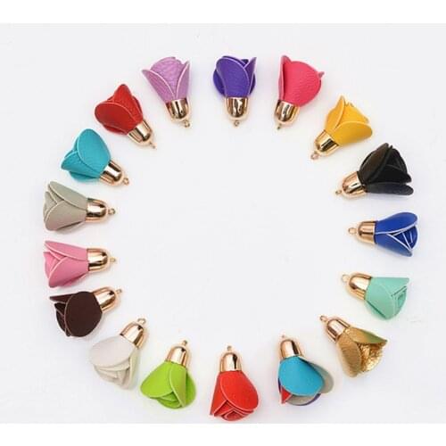 DIY Jewelry Flowers and Bow Charms Gold Caps PU Leather Rose Flower Tassels Charm Pendants Fit DIY Decor Jewelry Findings