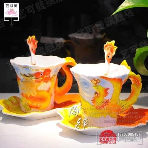 Jingdezhen porcelain coffee cup Franz milk cup cup Phoenix creative sculpture
