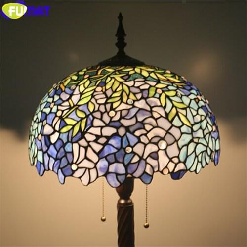 FUMAT Tiffany Floor Lamp Wistaria Stained Glass Gemstone Lampshade Multe Color Light Retro Style Home Decor Handicraft 16 Inch