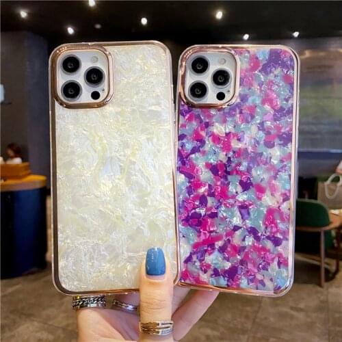 Electroplated Colorful Shell Pattern Phone Case For iPhone 11 12 Pro X XR XS Max 7 8 Plus SE 2020 Shockproof TPU Hard PC Cover