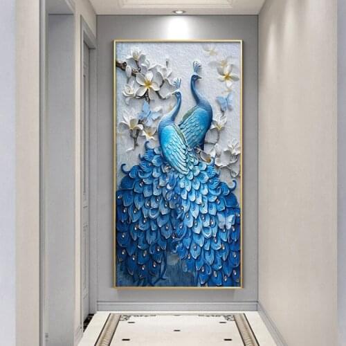 GY Home Entrance Painting Modern Minimalist Vertical Background Wall Mural Corridor and Aisle Painting Peacock