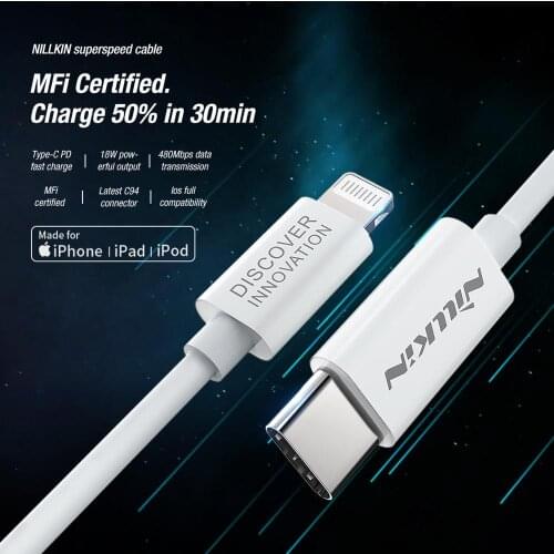 NILLKIN Type-C to Lighting Fast Charging Cable for Iphone X XS XS Max PD 18W Type-C Data Cable For ipad pro 10.5 pro 12.9