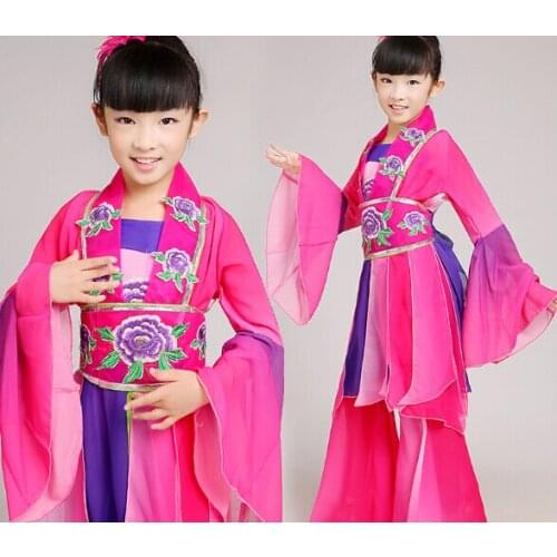 Girls Sequins Embroidery Chinese Folk Dance Costumes Kangfu Dance Children Fan Yangko Classical Dance Stage Performance Clothing