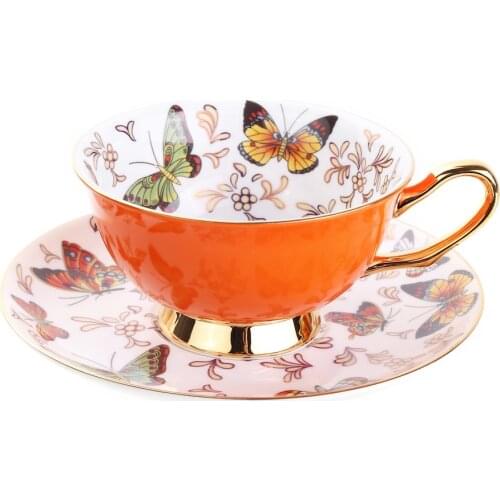 Colorful Butterfly European Bone China Coffee Cup and Saucer Ceramic Coffee Cup and Saucer tea Cup set funny coffee cups