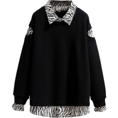 Fake Two-piece Patchwork Sweatshirts Woman Spring Autumn Casual Tops Loose 2XL To 6XL Plus Size Hoodies Womens Clothing T61766