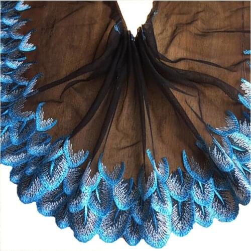 Luxury Cotton Embroidered black yellow flower lace fabric dubai sewing DIY trim tulle applique Ribbon collar dress guipure decor