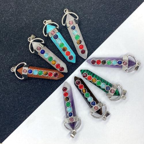 Natural Stone, Polygonal Semi-precious Stone Exquisite Pendant for DIY Fashion Jewelry Making Necklace Bracelet Size 10x50mm