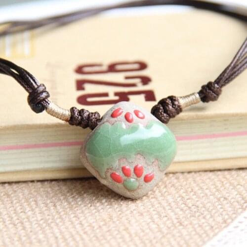 Ceramic Pendants Necklace Square Bohemian Style Handmade New Fashion Vintage Jewelry Accessories Wholesale For Women Girls