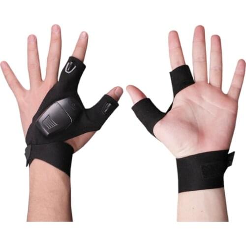 1 Pair Fingerless Fishing Gloves with LED Flashlight Tool Anti-slip Breathable Quick Drying Gloves for Night Fishing Camping