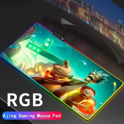 Custom Large Gaming RGB Rick Mouse Pad Gamer Keyboard Rubber Morty MousePad USB Wired LED Big Backlight Computer Desk Mat