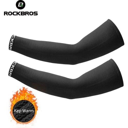 ROCKBROS Cycling Arm Sleeves Men Women Breathable Keep Warm Elasticity Windproof Cycling Fleece Arm Warmer For Winter Sports