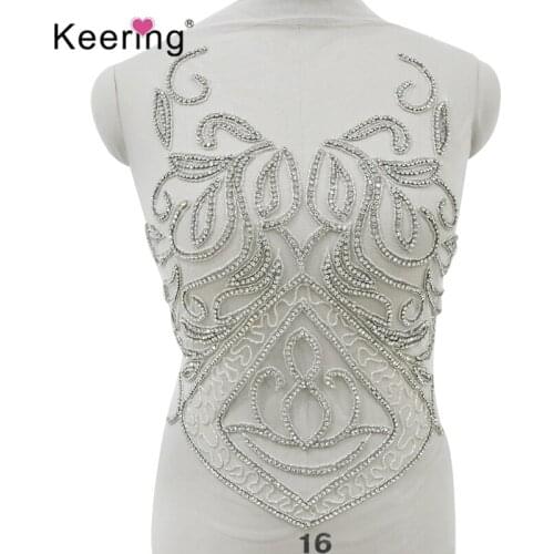 Front and back) silver crystal rhinestone bodice panel for wedding dress WDP-271
