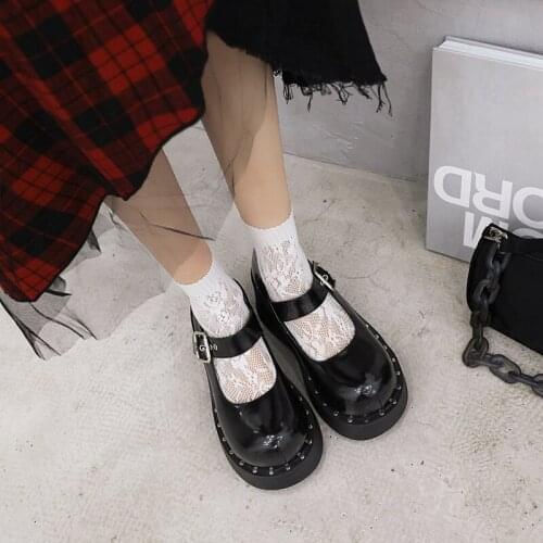 MKKHOU Fashion Single Shoes Women New Black Patent Leather Thick Sole Leather Shoes Retro Mary Jane Shoes Large Size 34-43
