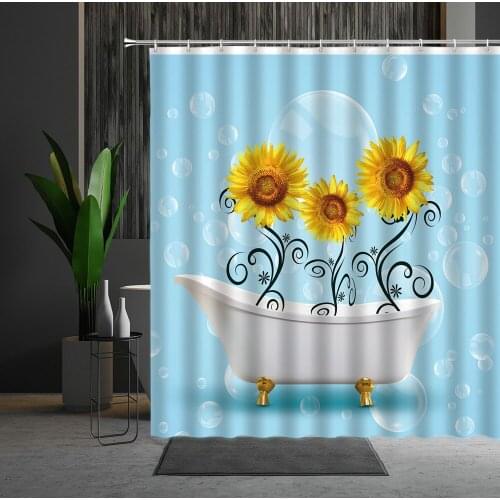 Bathroom Decoration Waterproof Shower Curtain Sunflower Printing Bathroom Curtain Polyester Home Decoration Curtain240x180cm