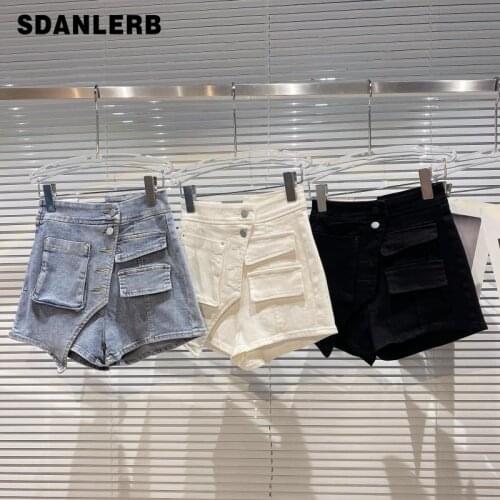 2021 Summer New Street Fashion Mini Jeans Skirt Single-Breasted Denim Shorts Women Casual Streetwear Straight Leg Short Pants