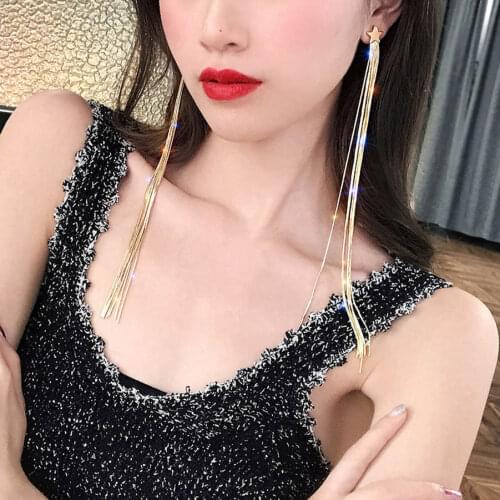 2021 Korean Fashion Jewelry New Piercing Gold Silver Chain Long Tassel Star Earrings Bijoux Femme Stud Earrings For Women