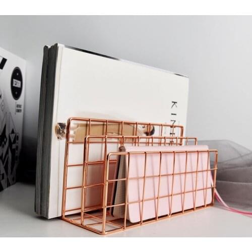 Nordic Style Golden Bookshelf Office Desktop Rose Gold Metal Book Block Three Layer Desktop Magazine Shelf Book Holder