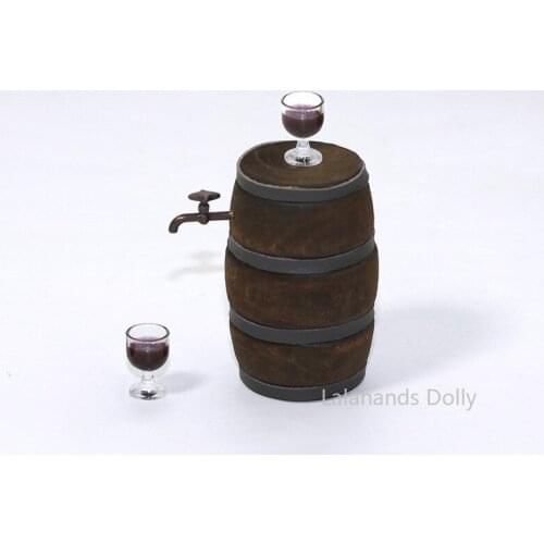 1:12Dollhouse Miniature Vintage Wooden Keg Beer Barrel Wine Glass Model for Dollhouse Furniture Accessories