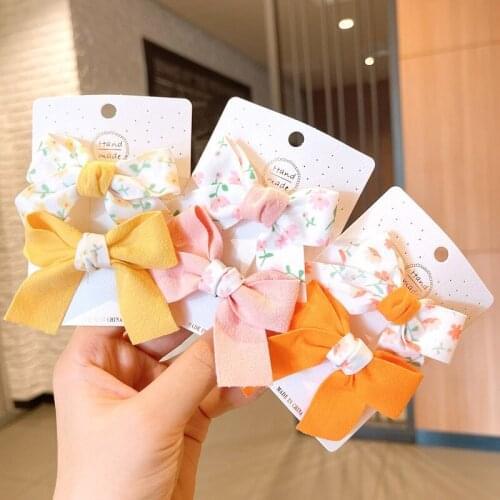 2PCS/Set New Girls Cute Cloth Bow Flower Hairpins Kids Sweet Hair Decorate Clips Barrettes Headband Fashion Hair Accessories