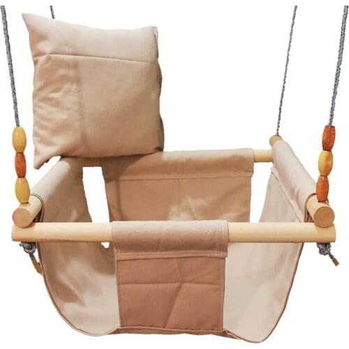 2020 season Unisex Patio Swing Hammock Baby Swing Natural Wooden Child Cotton Duck Cloth Linen Fabric Home Type Each Color