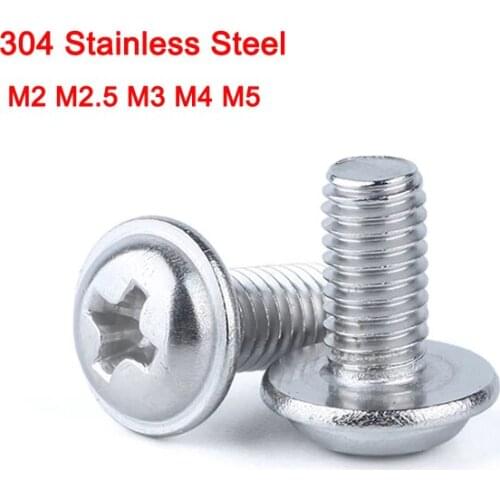 304 Stainless Steel Round Head Phillips With Pad Machine Screws With Washer Screws M2 M2.5 M3 M4 M5