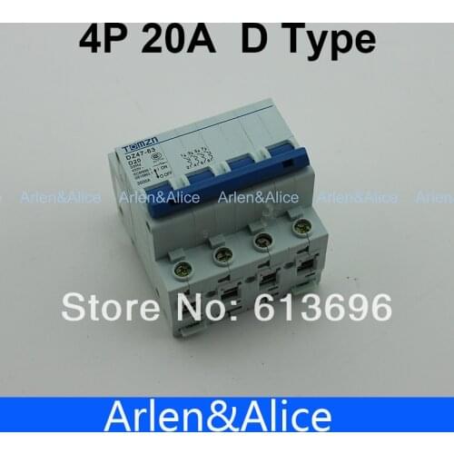 4P 20A D type 240V/415V Circuit breaker MCB 4 POLES